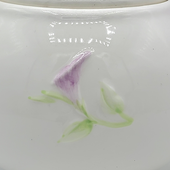 Teleflora Morning Glory Ceramic Teapot Pink Purple Floral Collectible 80s Vtg - Picture 5 of 12